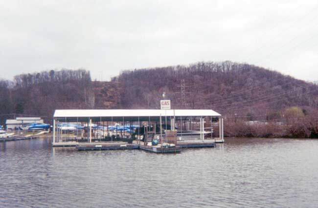 Covered boat storage marina.